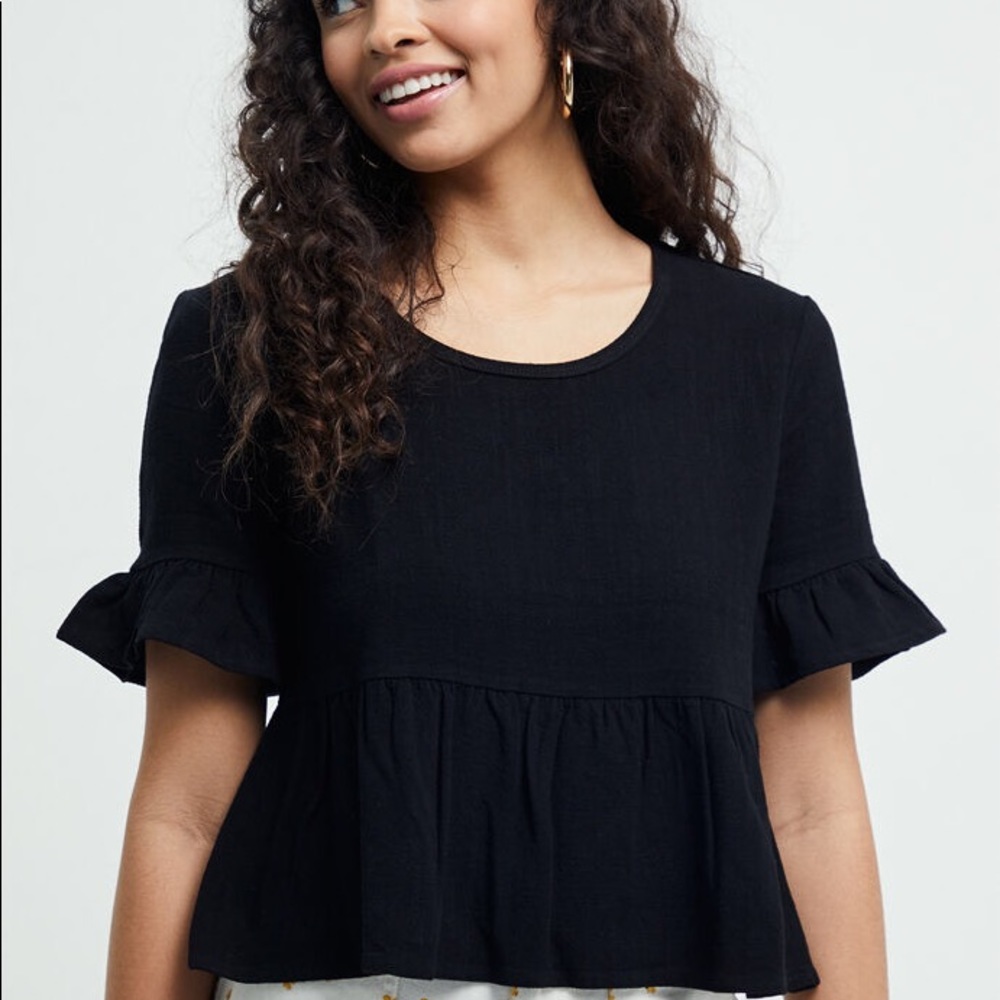 L.A Hearts Ruffle Sleeve Linen Top (S)